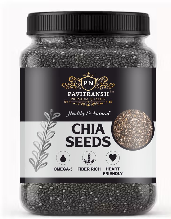 Image of Pavitransh Premium Chia Seeds, Organic, Rich in Omega-3 and Fiber, Heart Friendly, Natural, 250g Jar (250gm)