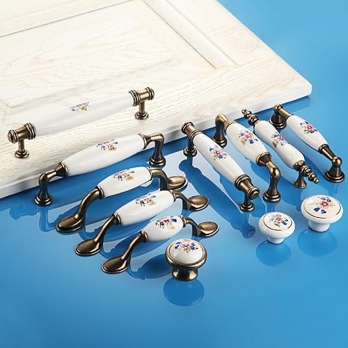 EBETA 10 sztuk uchwytów do szaf w stylu vintage, uchwyty łukowe, ceramiczne uchwyty do drzwi, retro, uchwyt meblowy, uchwyt do szuflady, gałki meblowe, rozstaw otworów 96 mm