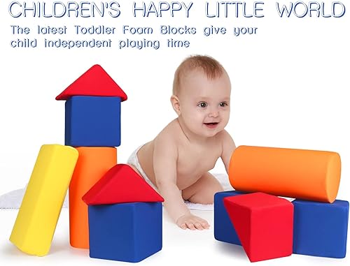 Miniatura 16 de Bloques de espuma para niños pequeños, 16 cubos suaves de espuma de colores de 5.5 pulgadas para niños, juegos de bloques de construcción de Azul