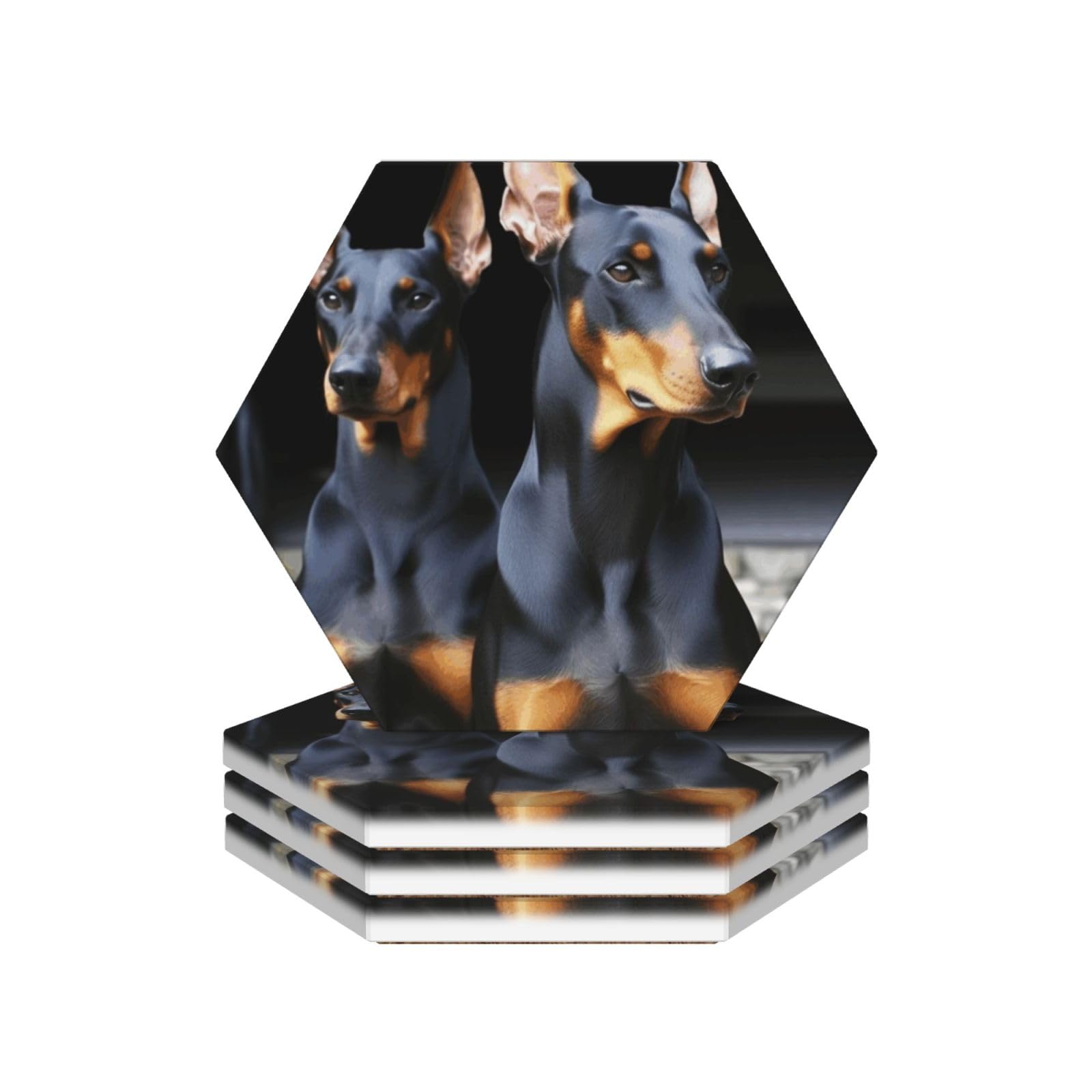 Drink Coasters Set of 4 Coffee Ceramic Coaster doberman Coasters for Drinks Coffee Cup Mat Heat Resistant Tabletop Protection Coaster Desk Accessorie Home Decorative