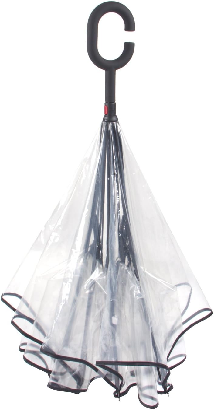 WASING Double Layer Inverted Umbrella Cars Reverse Umbrella, Windproof UV Protection Big Straight Umbrella for Car Rain Outdoor With C-Shaped Handle (transparent)