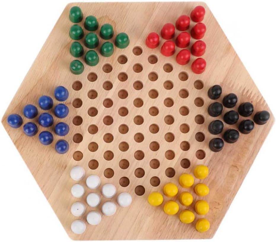 Mirnoadic Juegos de Escritorio de cheques Chinos hexagones Tradicionales, 1pc (Forma de Estrella de Madera) Juego de Mesa de Mesa de Madera Tradicional Estrategia de Mesa Hexagonal Tradicional para