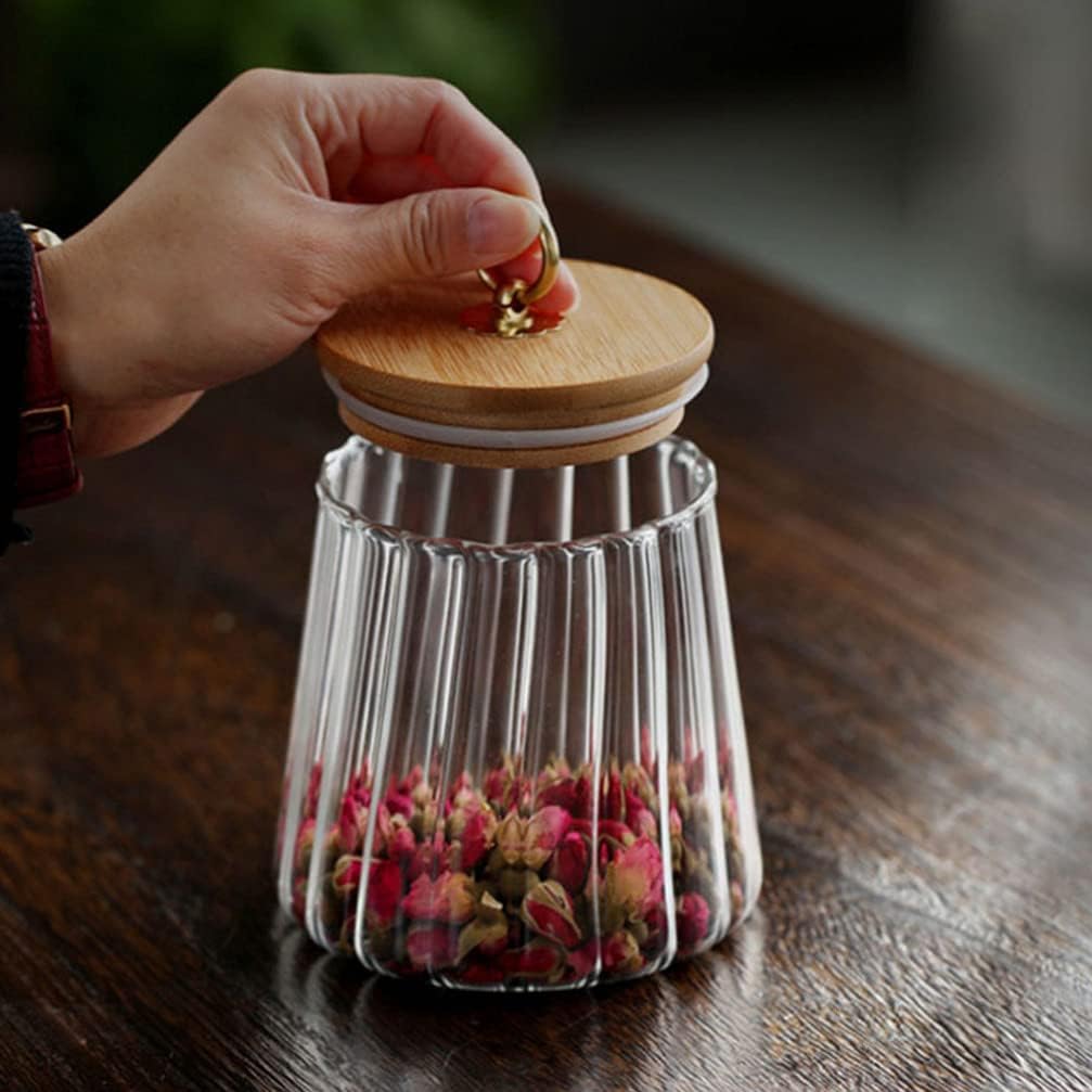 現品限り一斉値下げ Exceart 密封瓶 保存容器 容器 蓋付き ガラス 木 キッチン缶 透明 密閉 おしゃれ 用 丸型 コーヒー豆 菓子 貯蔵タンク Wisp Mx