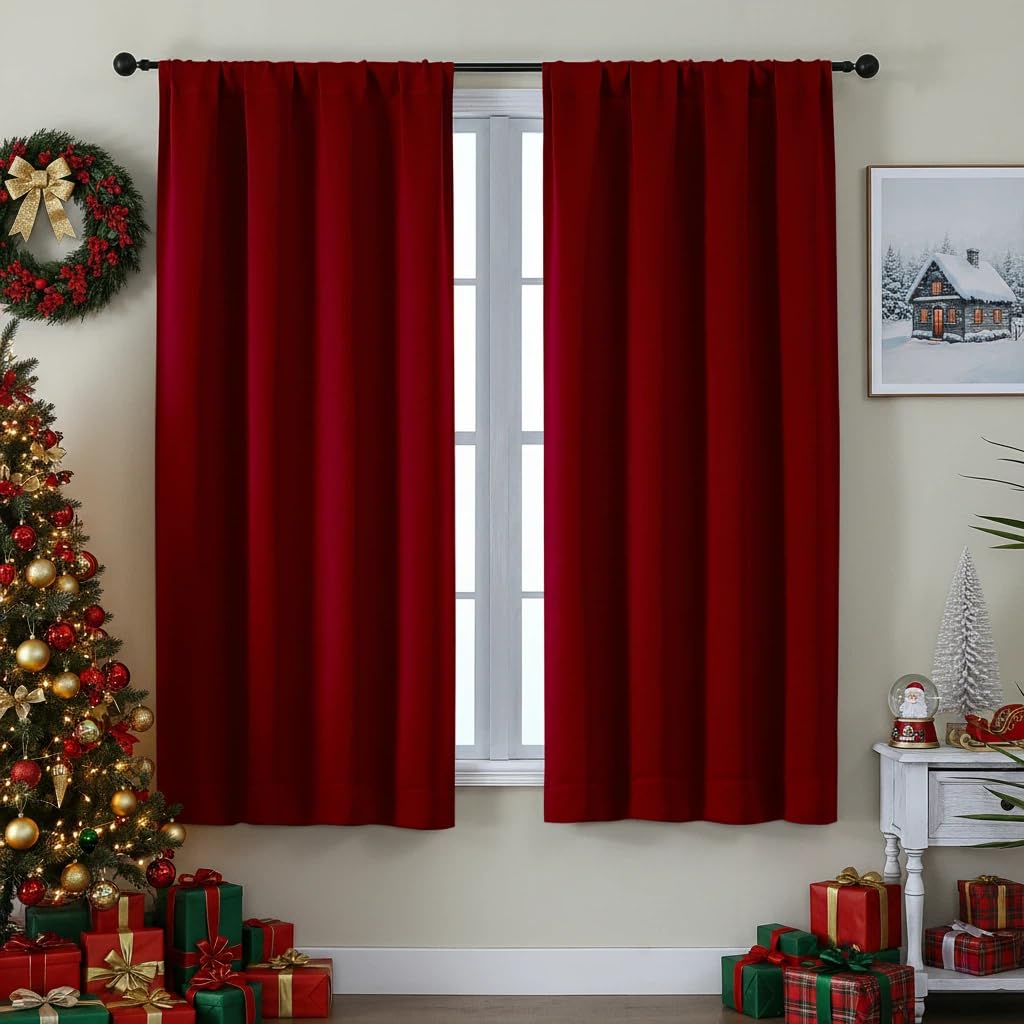 Simplebrand Ava Red Blackout Curtains for Bedroom 63 Inch Length 2 Panels Set, Nursery Thermal Insulated Energy Saving Rod Pocket Window Treatment Curtains Blackout Drapes, W40 x L63 Inch, Red โ image 1