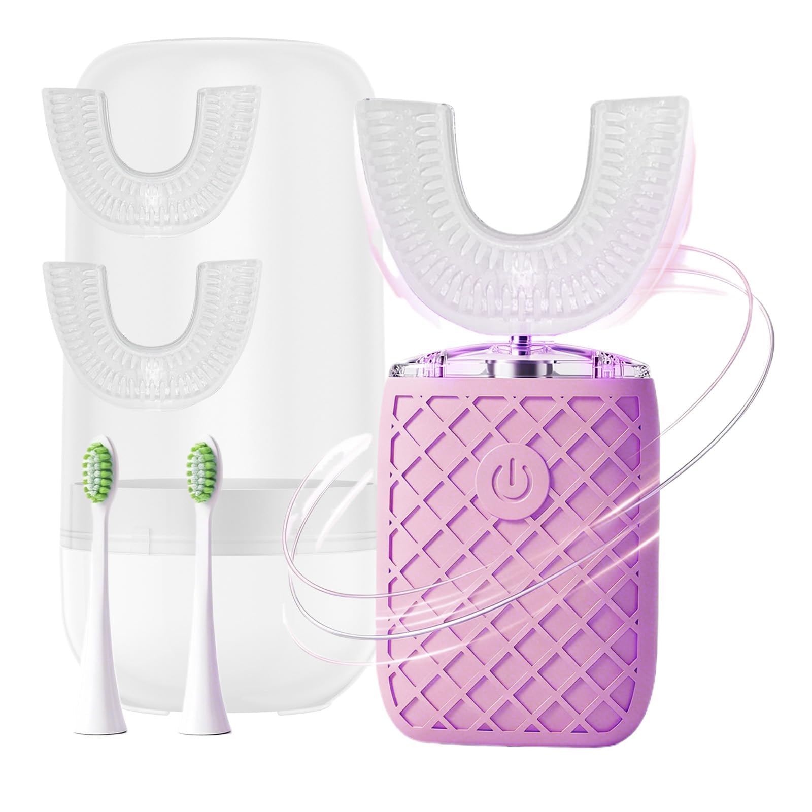 Cepillo de dientes eléctrico en forma de U para adultos, Sonic Automatic, blanqueamiento de manchas de 360°, IPX7 impermeable recargable, 3 en forma de U + 2 cabezales rectos + taza de