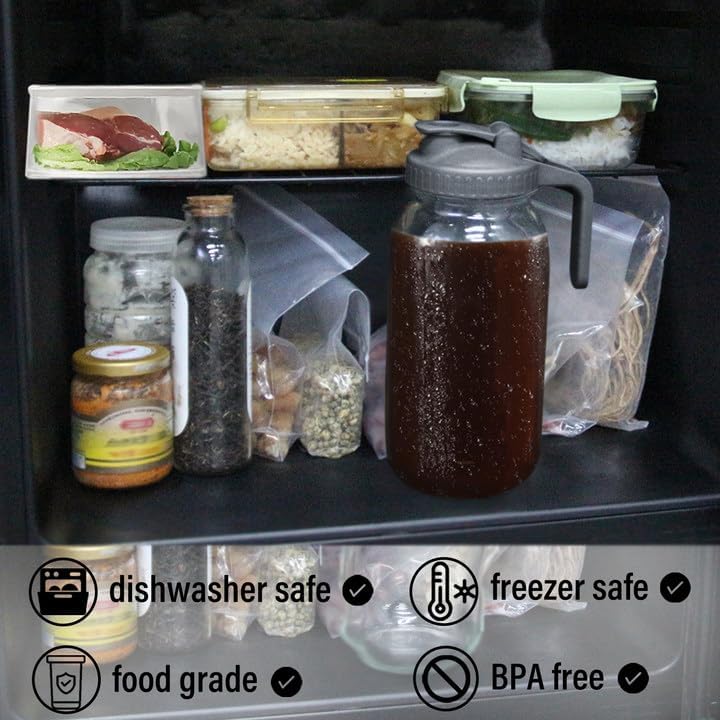 Miniatura 4 de Cafetera de infusión fría, 64 onzas (2 cuartos de galón) de boca ancha de vidrio con tapa de boquilla con filtro de acero inoxidable para café