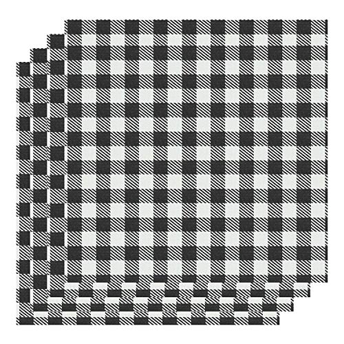 Aneco 12 x 12 Inch Buffalo Plaid 4 Sheet White & Black Plaid Fabric Printed Vinyl Sheets Adhesive Thermal Transfer Cloth Craft