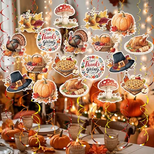 Image of Thanksgiving Hanging Swirl Set Party Decorations, 48 Pcs, Autumn Theme Pumpkin Maple Leaf Turkey Party Supplies Sign,Orange Brown Red