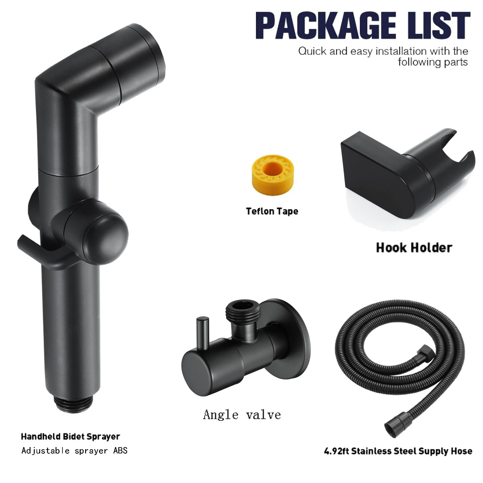 Rociador de Bidé de Mano Pulverizador de Bidé Montado en La Pared Pulverizador Bidet con Válvula de Ángulo, Agua Fría, para Higiene Personal,Negro