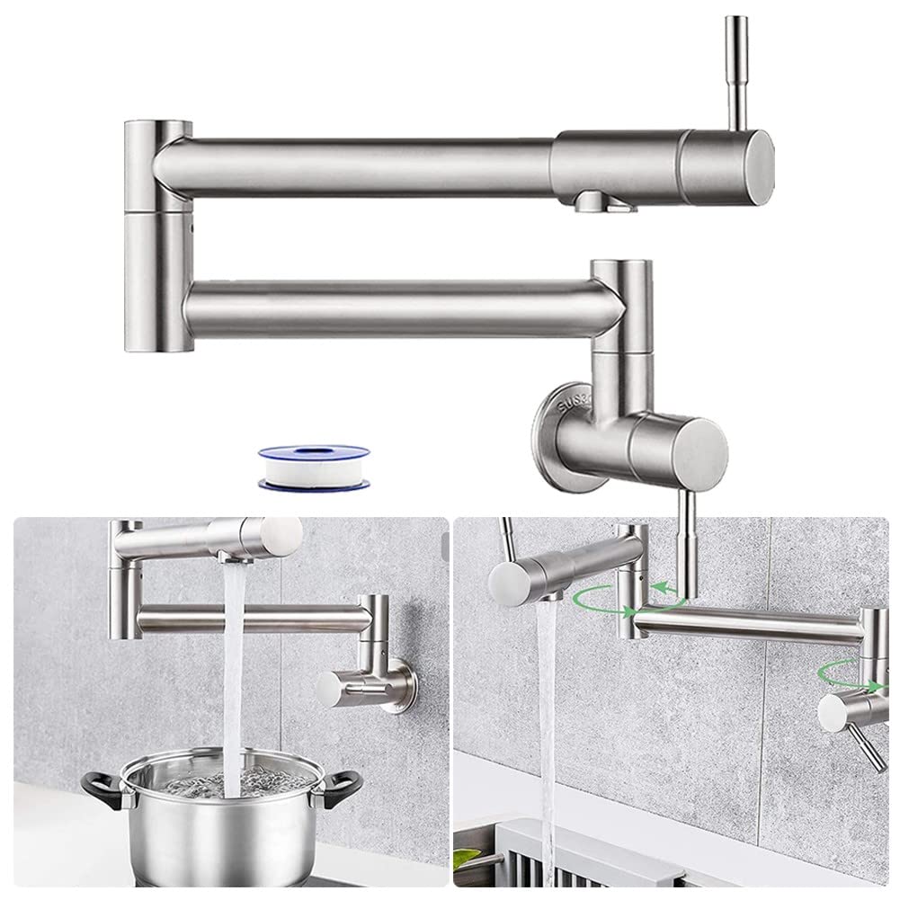 FUBESK Grifo de cocina plegable de latón montado en la pared, grifo giratorio retráctil giratorio para lavabo