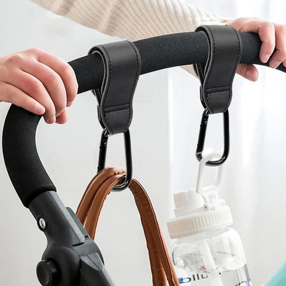 Getränkehalter Kinderwagen, Becherhalter Kinderwagen, 1 Kinderwagenbecherhalter mit 2 Kinderwagenhaken, 360 Grad Drehbarer Fahrradbecherhalter, Großkalibrig Gestalteter Becherhalter, Schwarz