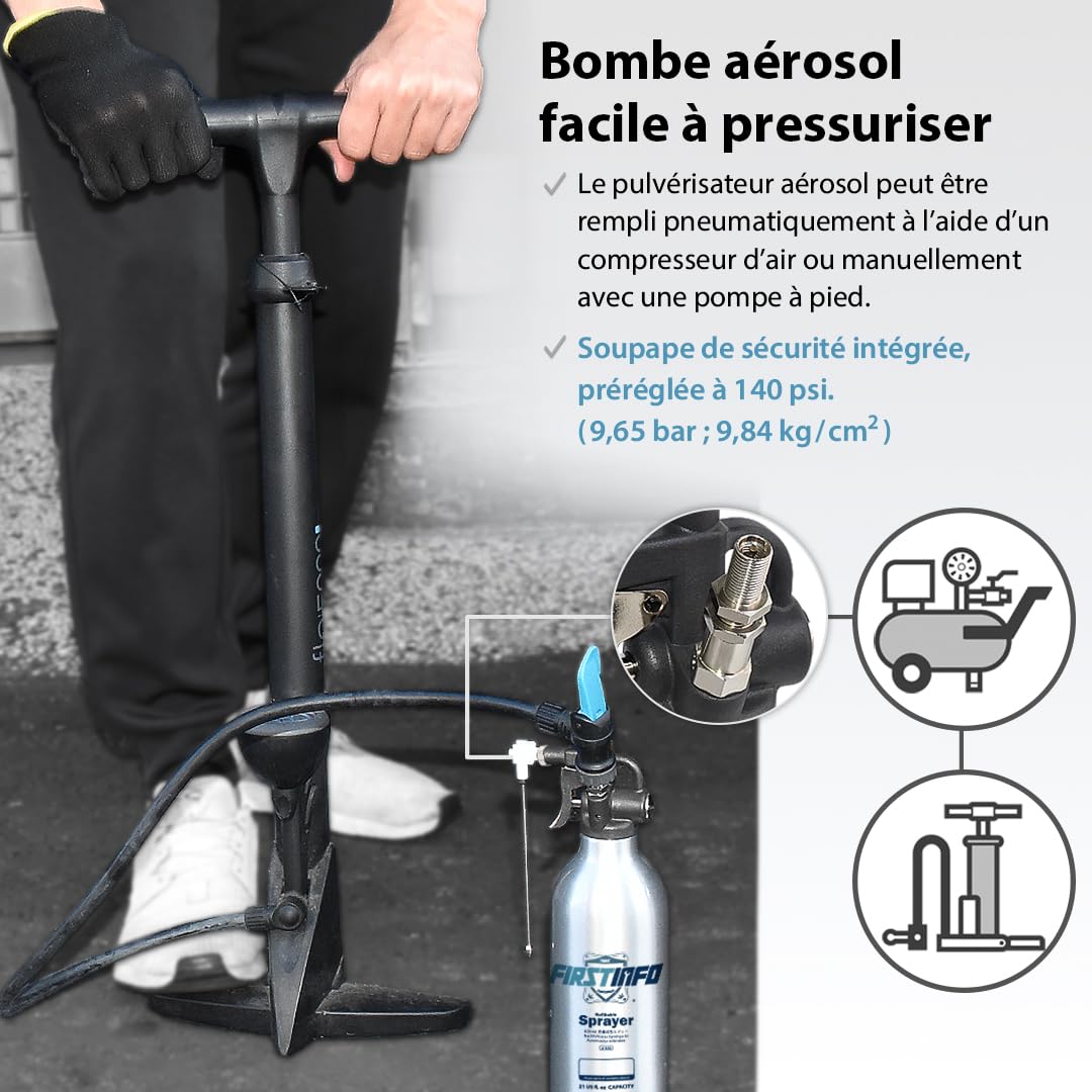 FIRSTINFO Pulvérisateur Sous Pression Aluminium 5 Buses de Précision 620 ml A1638Y5