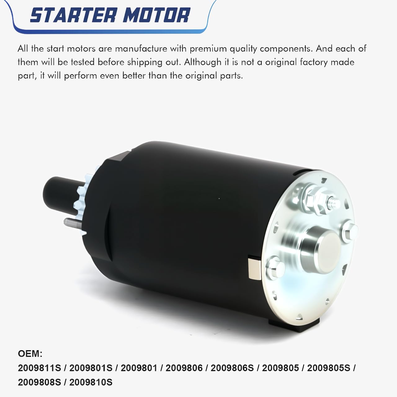 Motor de arranque compatible con Kohler 18 19 21 HP 20-098-01 20-098-01S 20-098-05 20-098-05S 20-098-06 20-098-06S 20-098-08 20-098-1 0 20-098-10S Toro New Holland K0H2009805S KH2009805S 2009805,