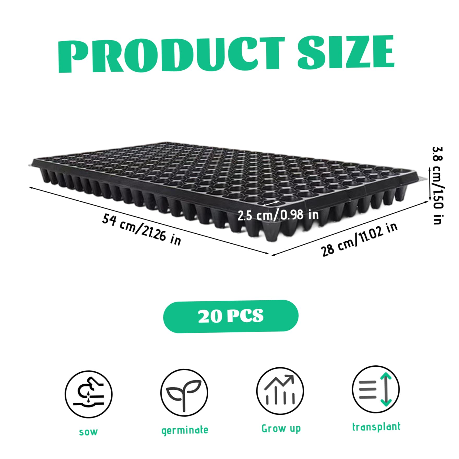 Bandejas para semilleros 20 Unidades 21 x 11 Pulgadas 200 Agujeros bandejas de Inicio para Plantas seguras y Flexibles soportan hasta 60 kg Placa de Pet para semilleros de jardinería.