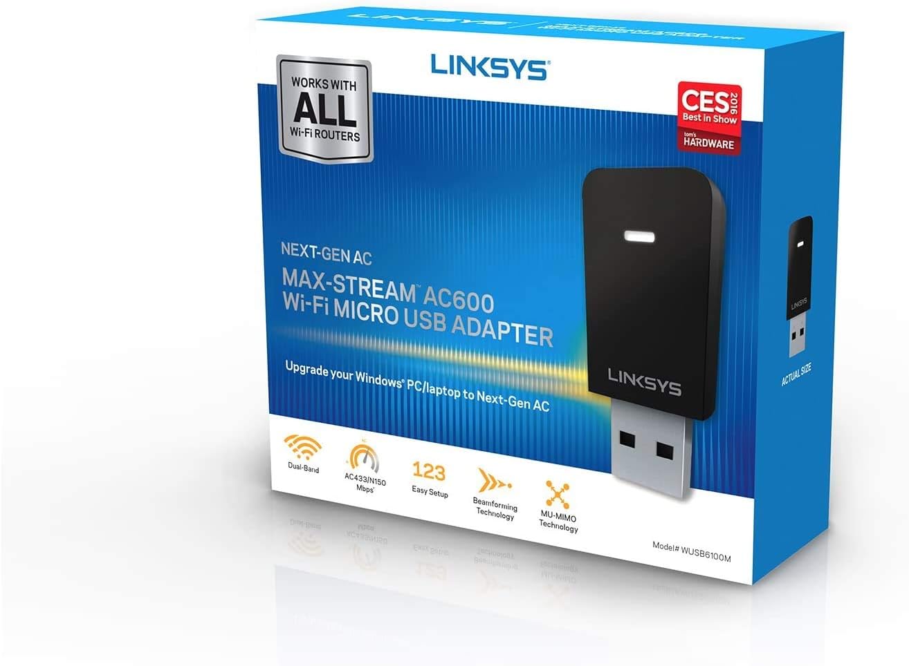 Linksys USB Wireless Network Adapter, Dual-Band wireless Adapter for PC, 600Mbps (AC600) Speed - WUSB6100M