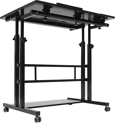 Miniatura 9 de Escritorio de pie móvil, escritorio de computadora rodante, escritorio ajustable para computadora portátil, estación de trabajo móvil portátil 4 en