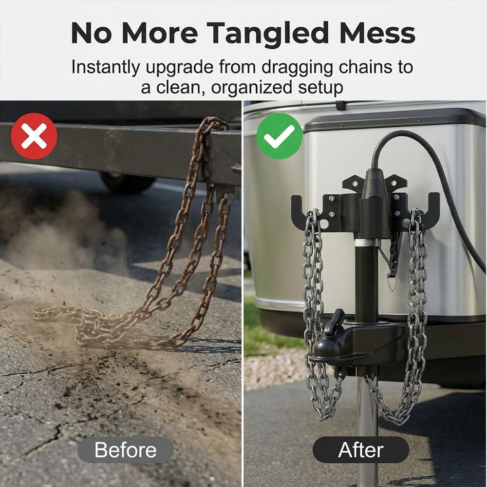 Aluminum Trailer Chain Holder, 2026 New Trailer Towing Chain Organizer with 7-Way Plug Holder, Tongue Jack RV Camper Towing High Hardness Aluminum Metal Accessories (3)