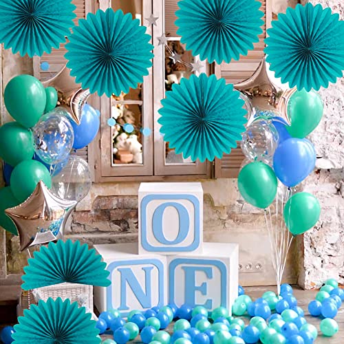 Image of Easy Joy Teal Party Decorations Paper Fans Birthday Wedding Home Party Hanging Decoration, Set of 6 (14 Inches, Teal)