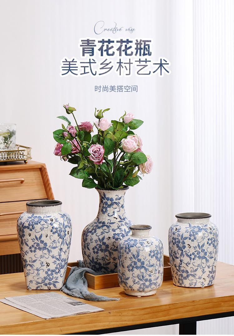 Blue and White Floral 10inch Ceramic Flower Vase, Traditional Chinese Style, Decorative Porcelain Container - Image 2