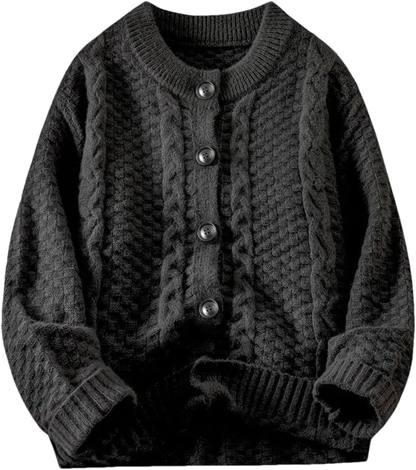 Men's Round Neck Lazy Casual Loose Sweater Cardigan Solid Color Simple Plus Size Knitted Cardigan