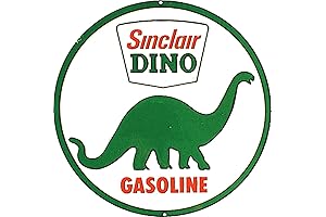 Vintage Garage Sign: Sinclair Dinosaur Round Gas Station Tin Decoration