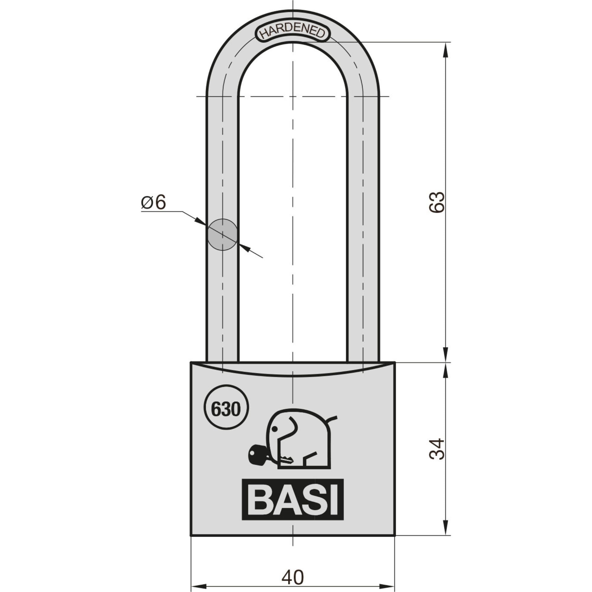 BASI | 6er Set Vorhangschloss | 40 mm | gleichsperrend | hoher Bügel | massives Aluminium-Gehäuse | gehärteter Stahlbügel | sicheres Vorhängeschloss gleichschließend | Bügelstärke 6 mm | 6 Stück