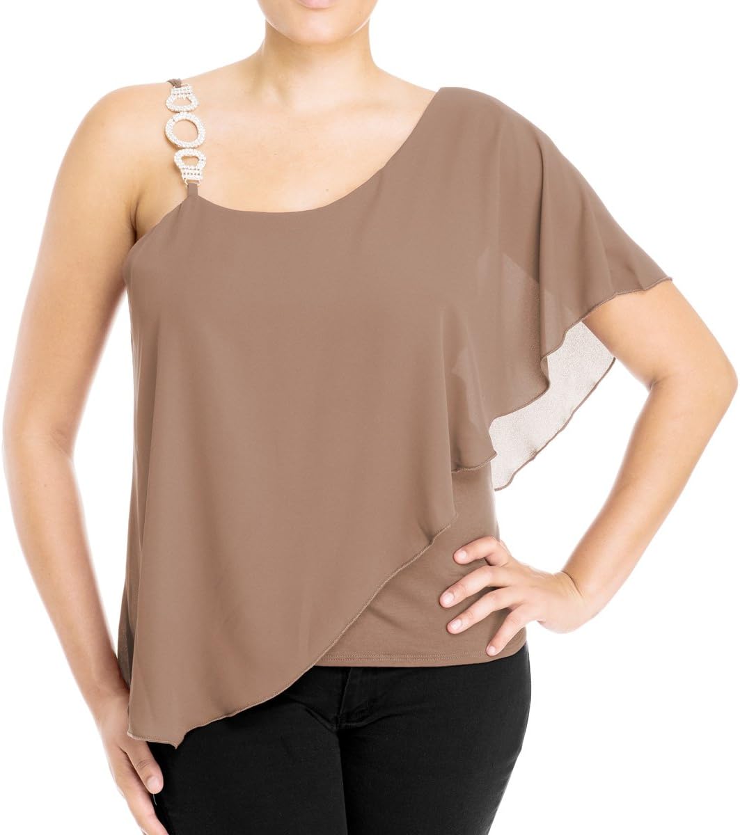 eVogues Plus Size Asymmetric Pendant Strap One Shoulder Layered Top
