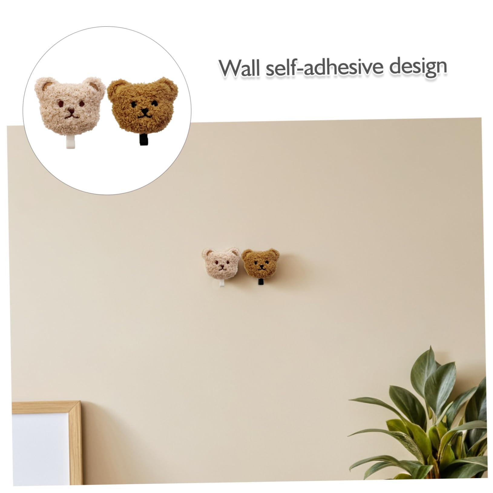 HANABASS Ganci Adesivi da Parete Orsetto 2 Pezzi in Peluche e Legno per Chiavi e Cappelli senza Fori per Porta e Bagno
