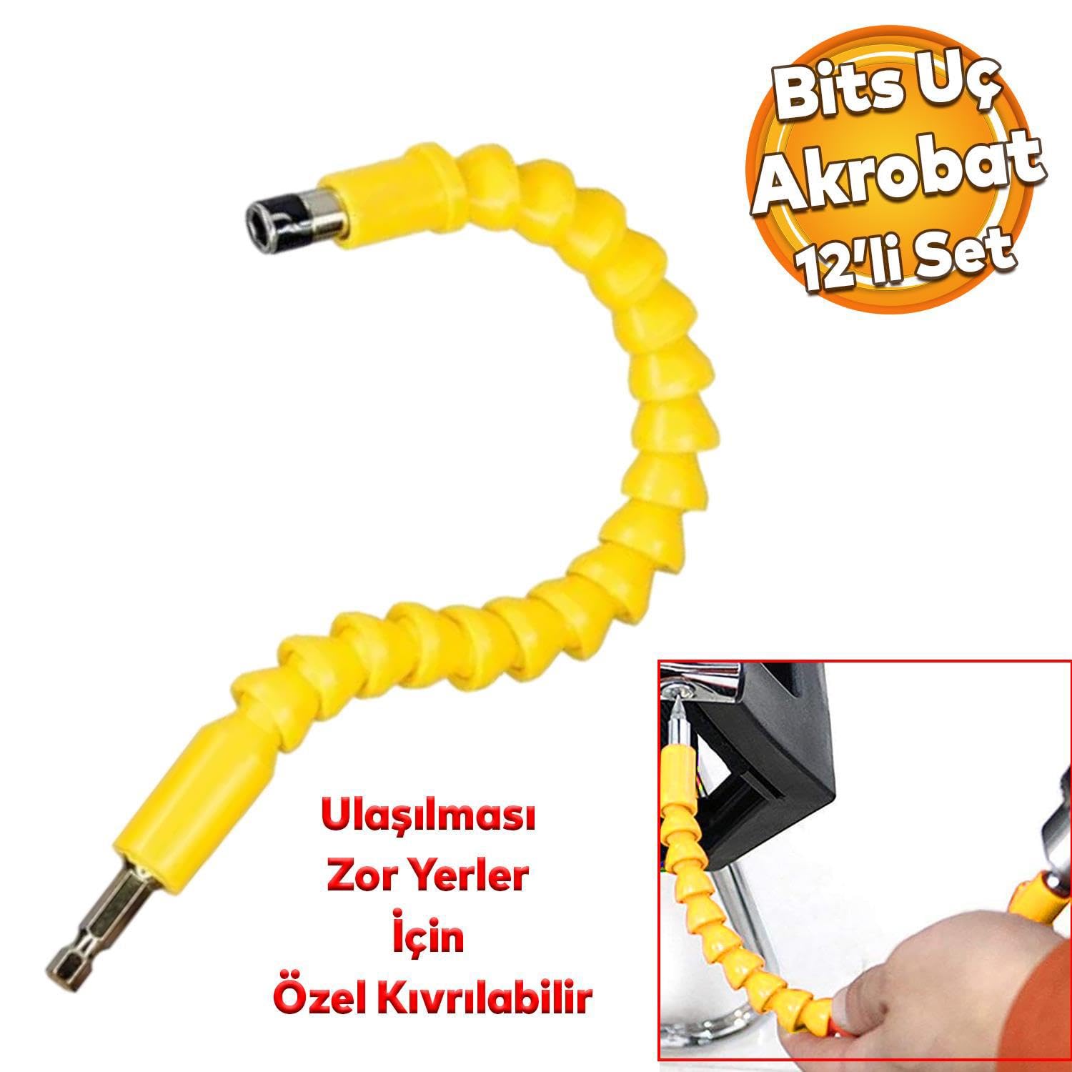 12 Parça Akrobat Kıvrılabilir Eğilebilir Vida Sıkma Sökme Bits Uç Vidalama Torx Yıldız Düz Uçlar