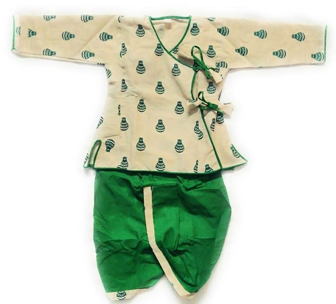 ANNAS FASHIONprinted Cotton Dhoti and Kurta Set for Baby boy Green
