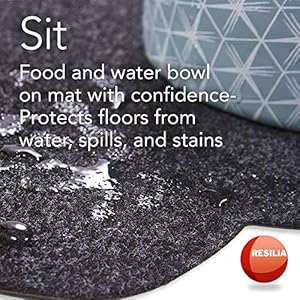 RESILIA Bone Shaped Dog Food Bowl Placemat–Slip Resistant Machine Washable Pad Protects Floors from Water Spills Stains Pet Accessories Supplies 23 Inches X 14 Inches Gray