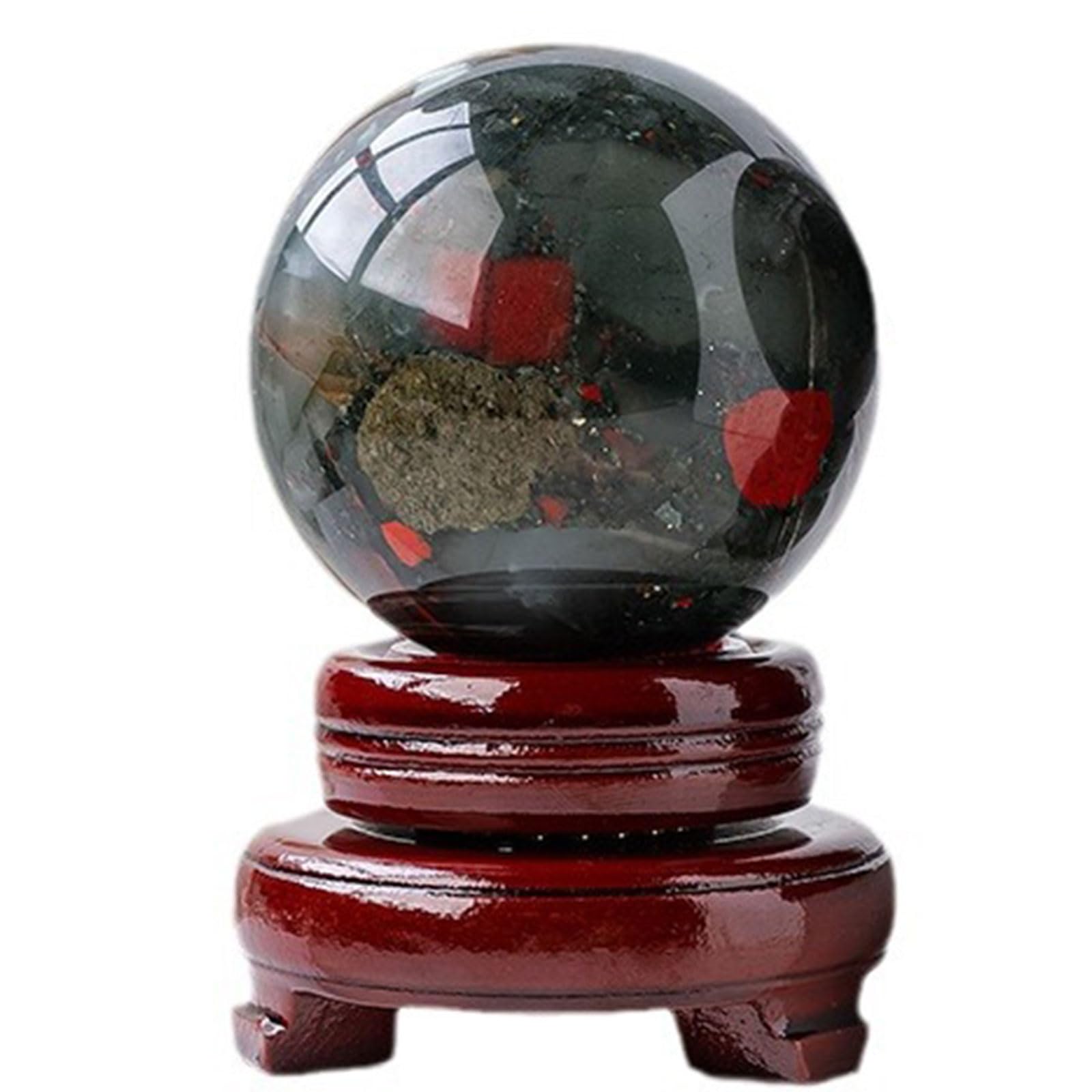 DGHBCYA Healing Crystal Ball with Decoation Stand African Bloodstone Gemstone Sphere Ball for Reiki Witchcraft Divination Meditation & Feng Shui Home Decor,60~65mm