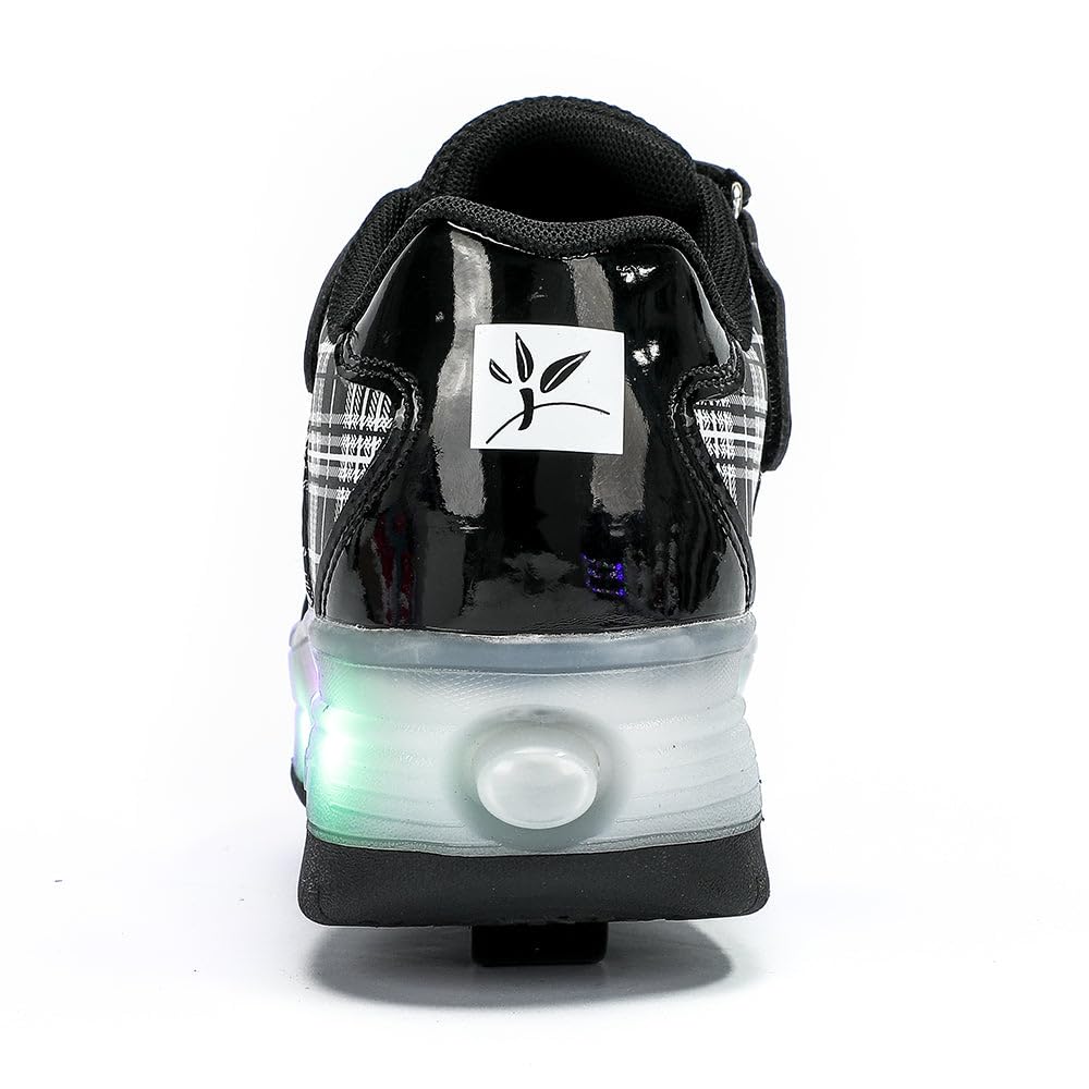 Ragazzi Ragazze Scarpe da Skateboard con 2 Ruote Automatiche, Pattini a rotelle per Bambini con Doppie Ruote, Scarpe da Fitness per Esterno Sneakers, Nero-Rosa, Nero-Bianco, 31-39 EU