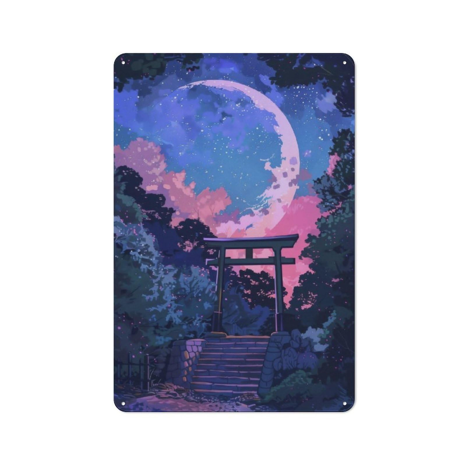 Junmoney Torii Japan Painting Retro Tin Sign 30X20cm For Bar Or Restaurant, For Collectors Of Retro Metal Wall Decor