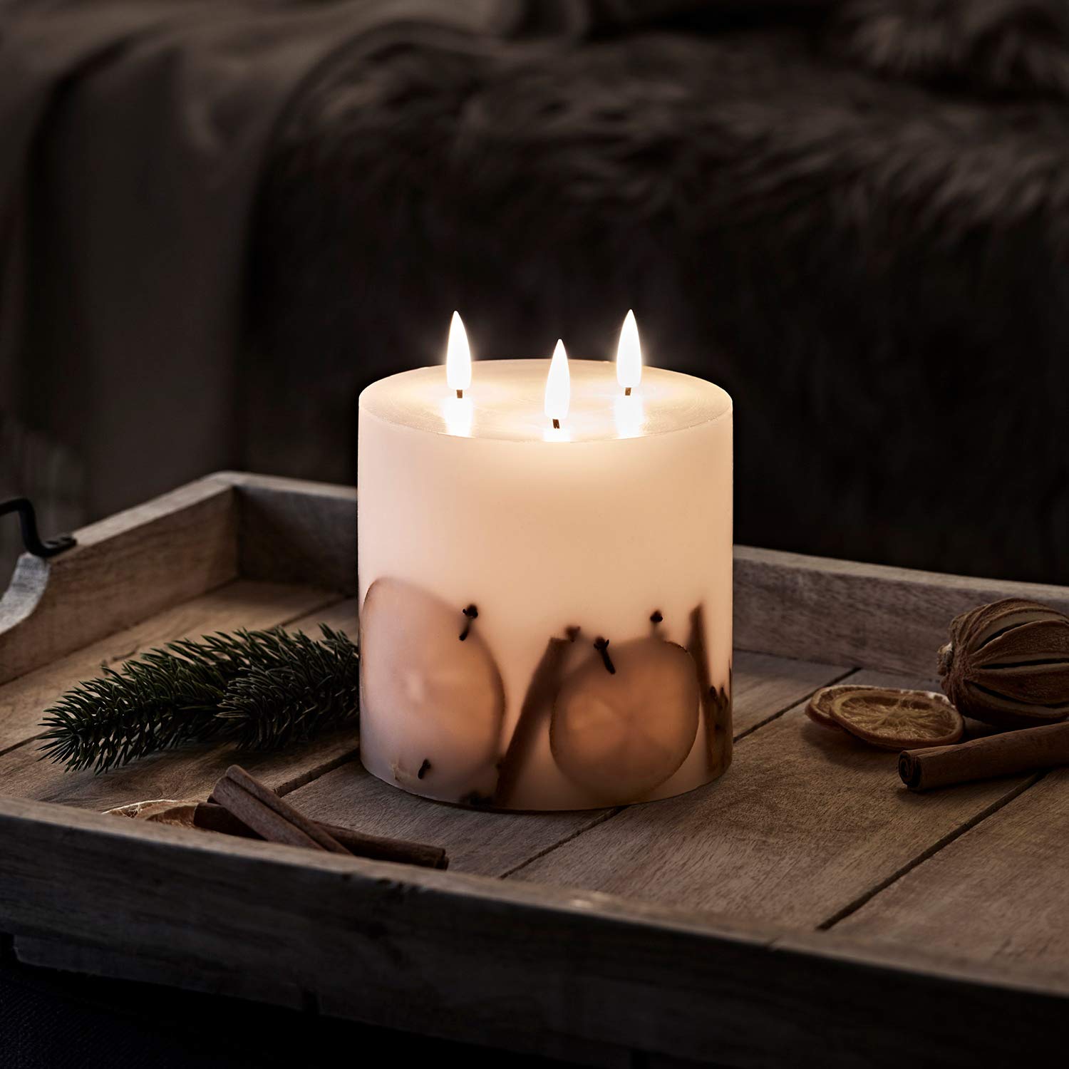 Lights4fun Grande Candela TruGlow® in Cera Avorio con 3 Stoppini LED Bianchi Caldi a Pile di12cm per Arredo Interni