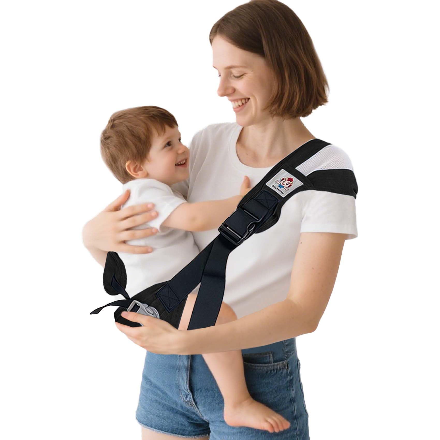 JOYNCLEON Portabebè Fisiologico da Neonato a Bambino, Fascia Portabebè Laterale con Spallone Extra Largo, Regolabile ed Ergonomico 0-36 Mesi, per Viaggi e Supporto Anca Sano (Nero)
