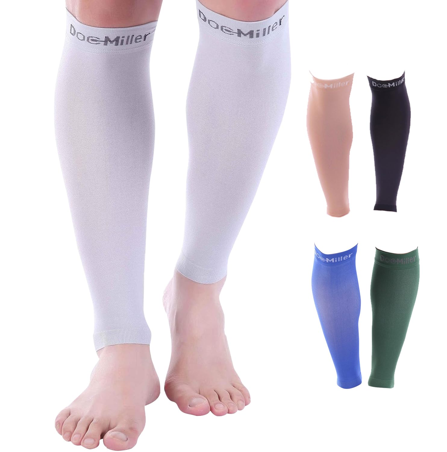 Doc Miller Calf Compression Sleeve for Men & Women – Footless Compression Socks, Knee High 30-40 mmHg, Shin Splint Relief, Leg Compression Sleeves for Running, Swelling, Nurses, Varicose Veins, 1 Pair