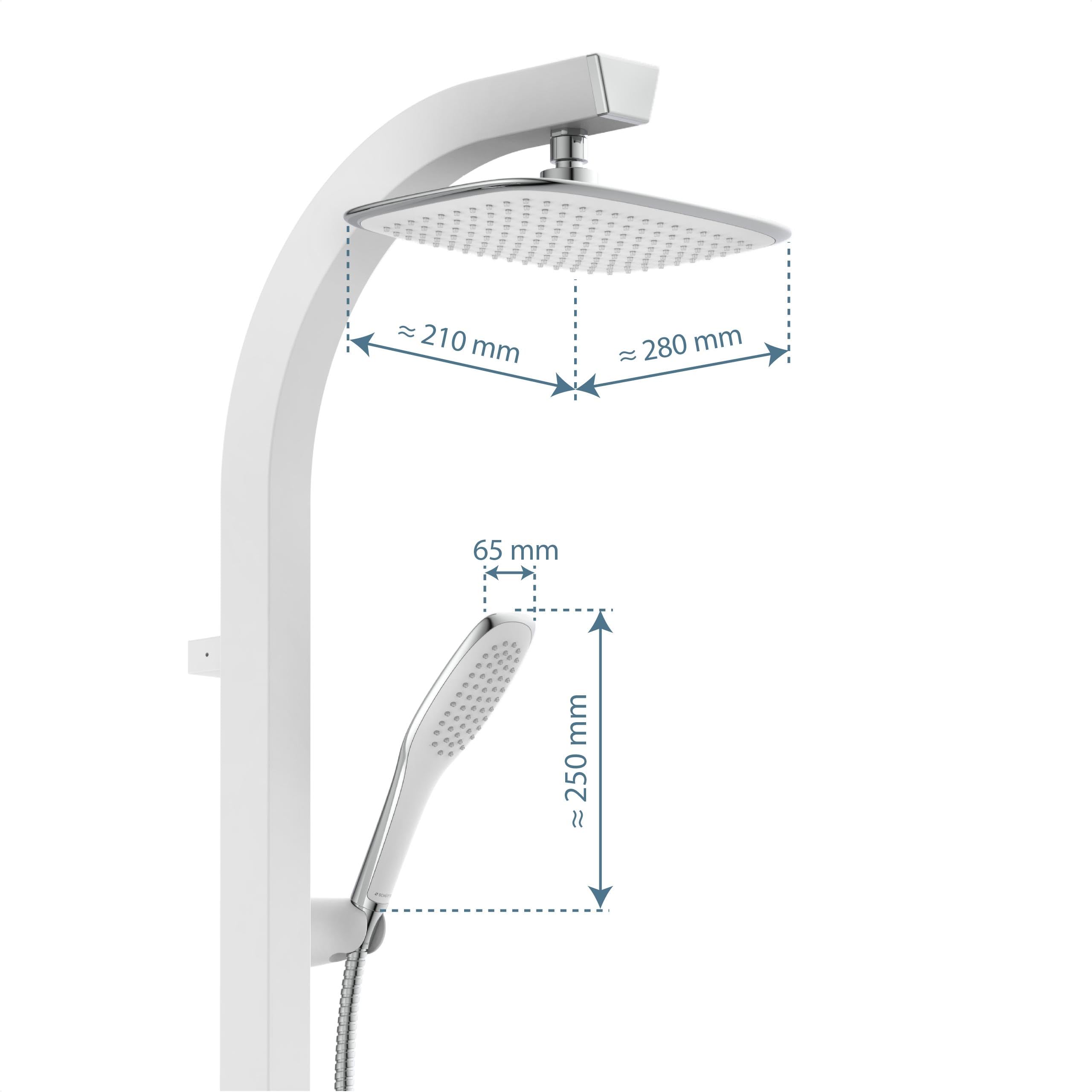 SCHÜTTE MADAGASKAR Regendusche mit Handbrause, Duschsystem in weiß mit praktischer Ablage und Wandhalterung, Duschset für Duscharmaturen, 120 cm