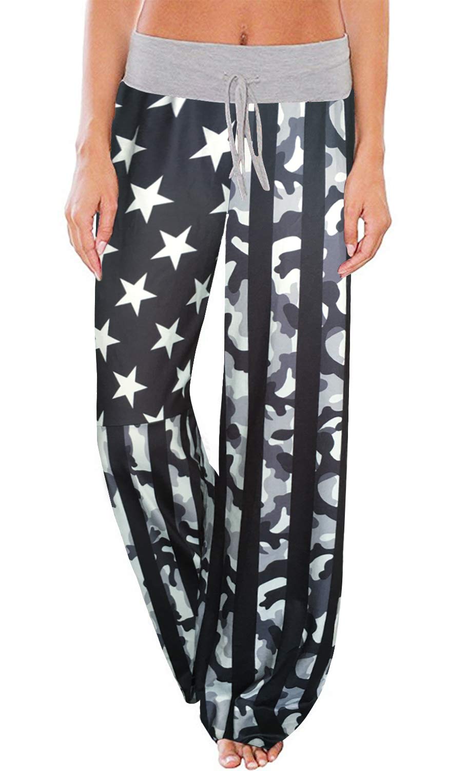 AMiERY Women's Comfy Casual Pajama Pants Floral Print Drawstring Palazzo Lounge Pants Wide Leg
