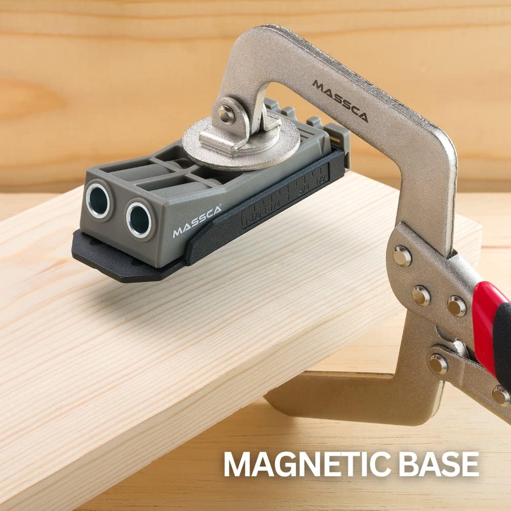 Massca Twin Pocket Hole Jig Set Box – Adjustable & Easy to Use Joinery Woodworking Tool w/Drill Bit, Hex Key, Screws, Square Driver & Stop Collar – For DIY Carpentry Projects - - 