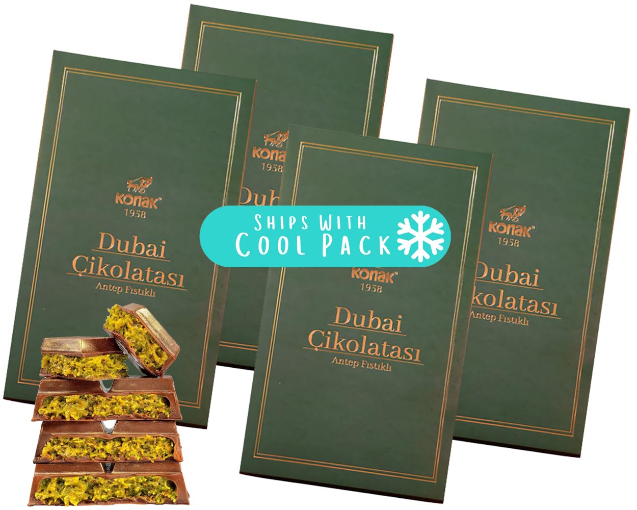 Dubai Chocolate Bar - Total of 28oz | 800gr Premium Rich Milk Kunafa Pistachio Butter Chocolate | Individually Wrapped Fresh Treats | Luxury Gift Box for Birthdays & Special Occasions, Large Car (Pack of 4) Each Unit 7oz | 200gr