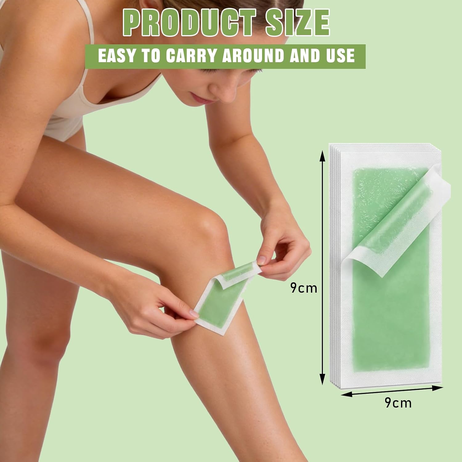 72 Pcs Wax Strips for Hair Removal, Wax Strips for Women & Men, All Skin Types, Face, Eyebrow, Body, Arms, Legs, Chest, Back, Bikini, Hypoallergenic Odourless, Green