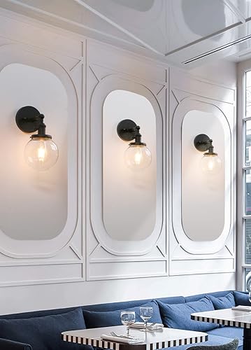 Miniatura 8 de Phansthy Aplique de pared industrial negro de la sola lámpara del cuarto de baño con pantalla del globo de 5,9 pulgadas