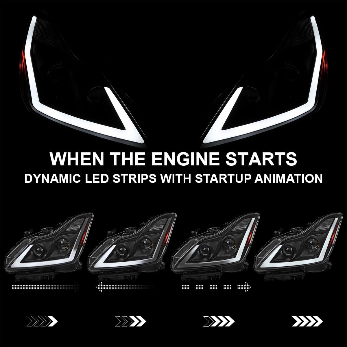 SPEC-D TUNING Black Projector Headlights w/LED Sequential Turn Signal and Startup Animation Compatible with 2008-2015 Infiniti G37, Q60 2DR Coupe, Left + Right Pair Headlamp Assembly