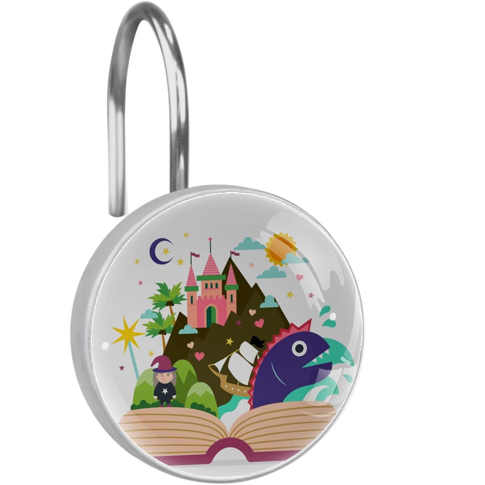 Crochets de rideau de douche magiques style livre de contes en inox x12