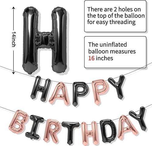 Miniatura 3 de Cartel de globos de feliz cumpleaños, letras de globos negros de Mylar de 16 pulgadas, letrero de cumpleaños, kit de globos de cumpleaños