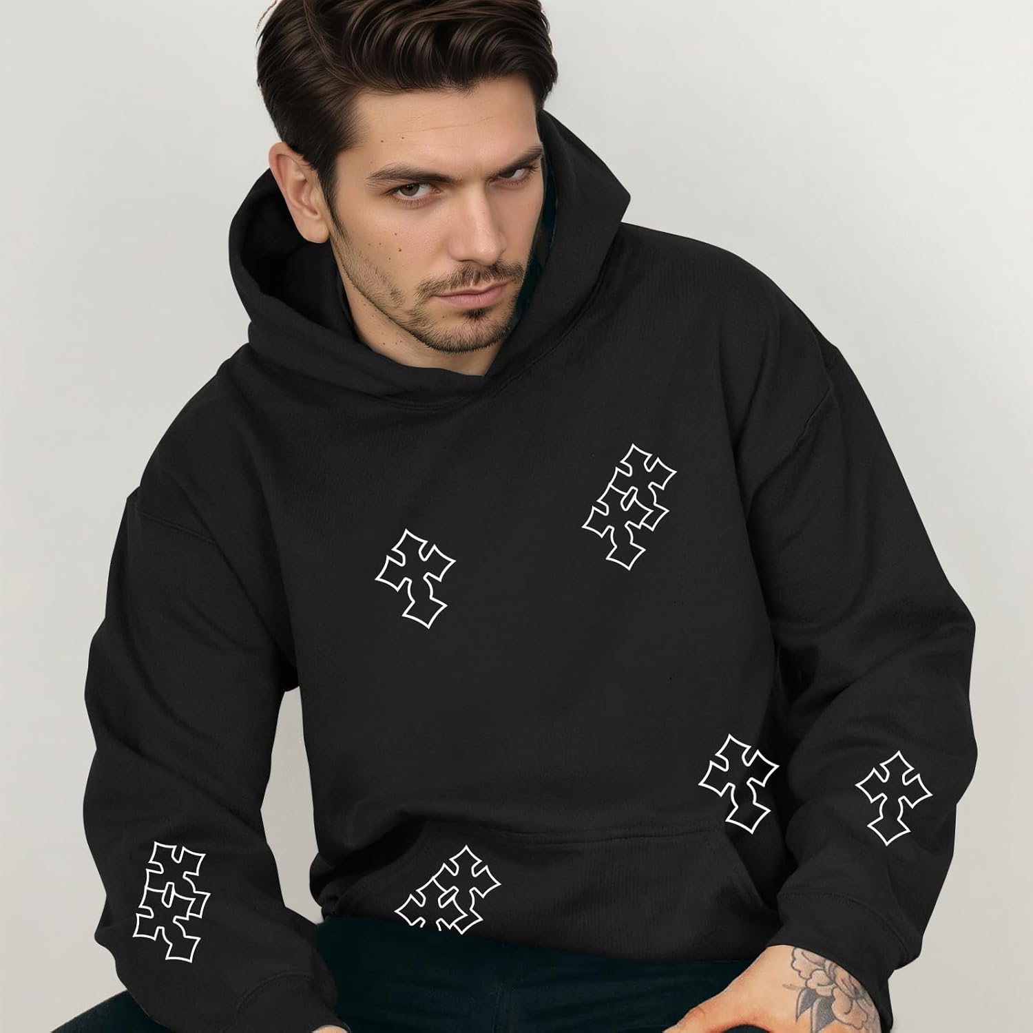 Men's Goth Graphic Hoodies Grunge Hooded Sweatshirt Baggy Vintage Fleece Hoodie Retro Pullover Streetwear Casual Top - Image 5