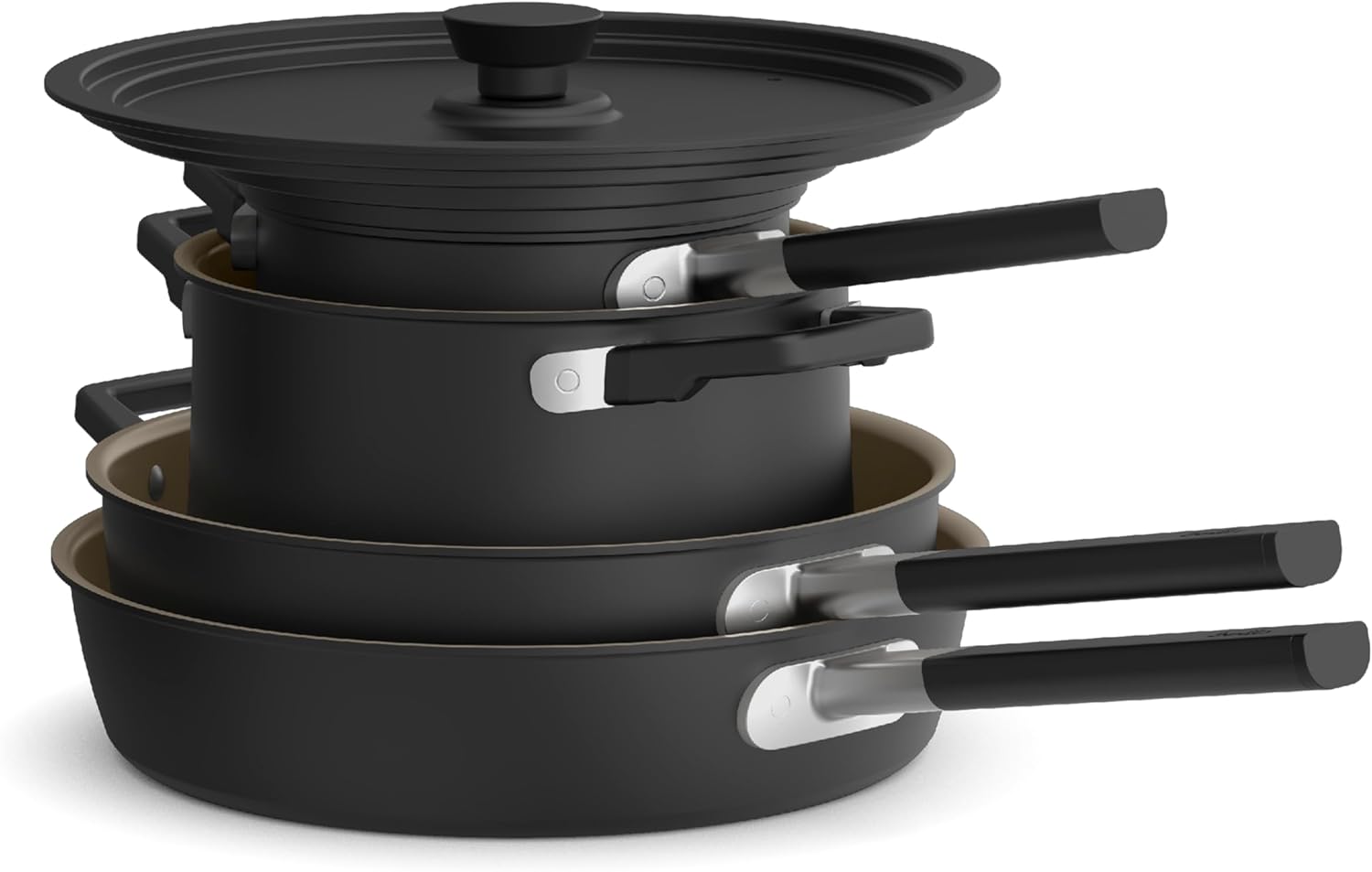 bella 9 Piece StoreMore Cookware Set, Fits-anywhere™ Kitchenware w EverGood™ Ceramic Nonstick Coating​, Dishwasher & Oven Safe, All Stovetops Compatible, Stackable Design, Cool Touch Handles, Black