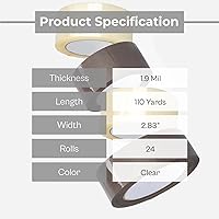 Vista 2 de Cinta de embalaje transparente, rollos de cinta de envío de embalaje, 2.83 pulgadas x 110 yardas, 1.9 mil de grosor, paquete de 24