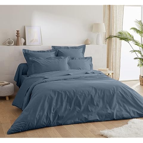 Salomé Prestige Plain Cotton Percale Flat Sheet 80 Thread Count - 240 x 300 cm - Lagoon Blue Cover